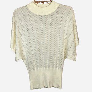 VTG BFA Classics Ivory Open Weave Knit Dolman Sleeve Sweater M Boho Cottagecore